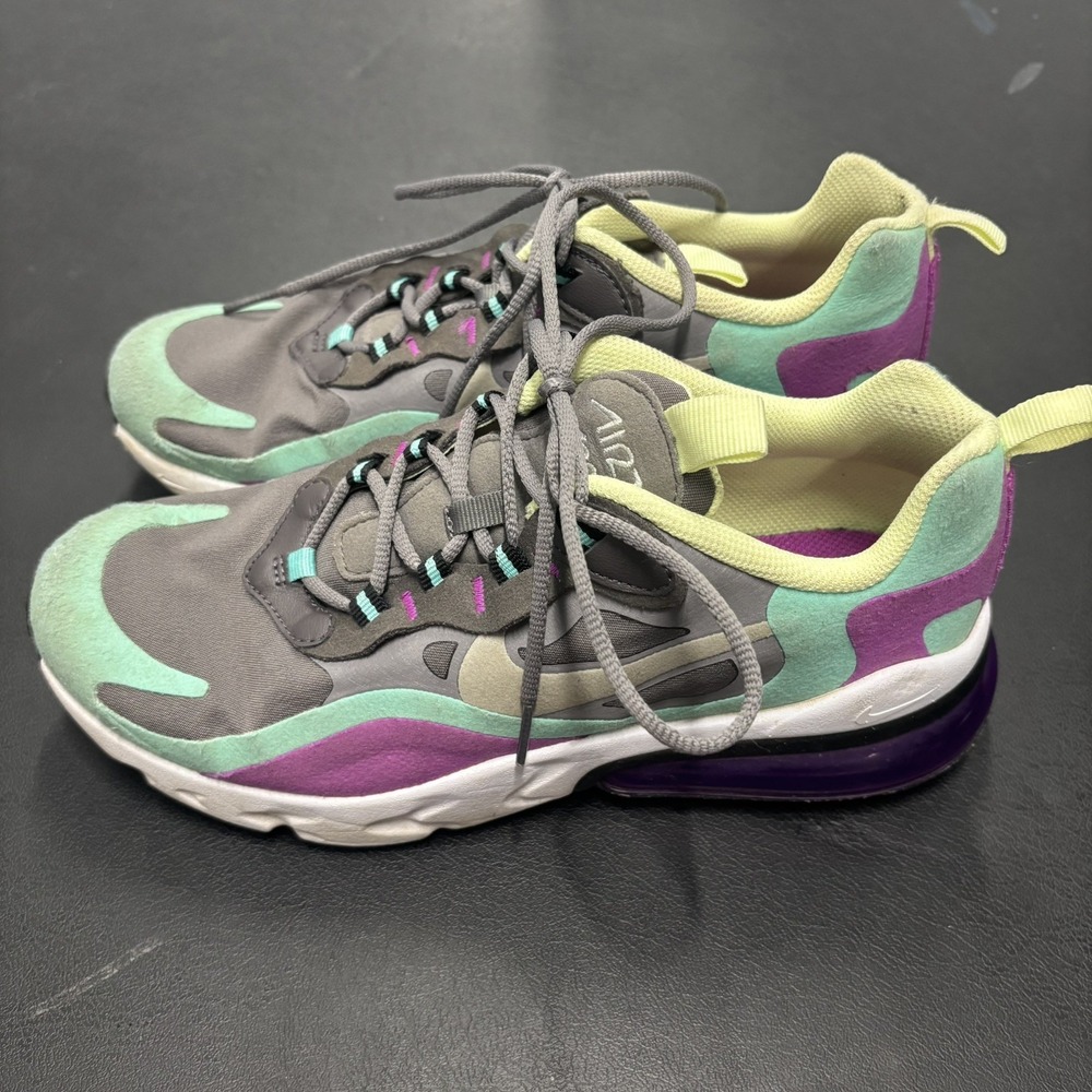 Nike Air Max‎ 270 React Sneakers Youth 6Y Gray Purple Running Shoes BQ0103-007